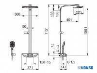 MEDIDAS COLUMNA DUCHA TERMOSTATICA EMOTION WELLFIT HANSA